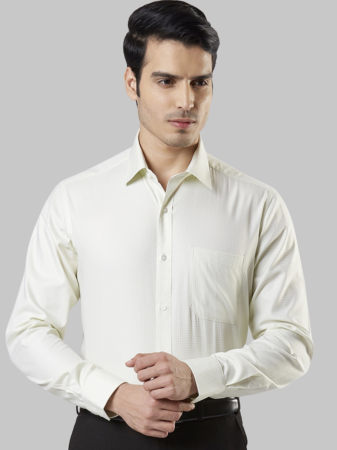 

Raymond Men Green Regular Fit Self Design Formal Shirt