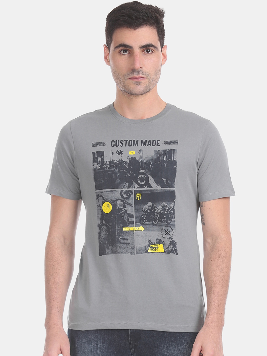 

Cherokee Men Grey Printed Round Neck Pure Cotton T-shirt