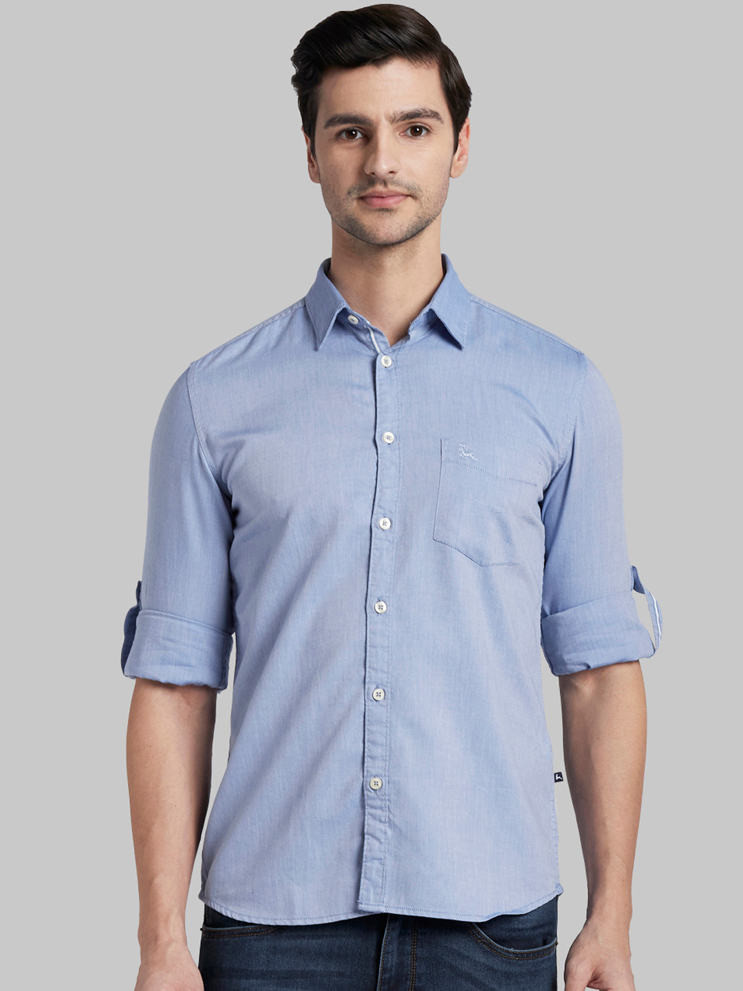 

Parx Men Blue Slim Fit Solid Casual Shirt