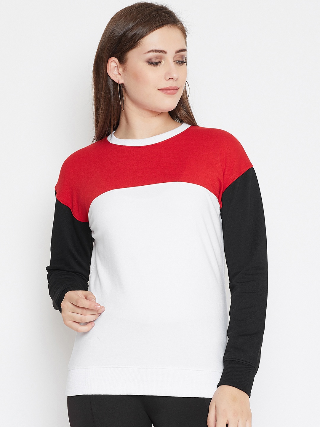 

Austin wood Women White & Red Colourblocked Sweatshirt