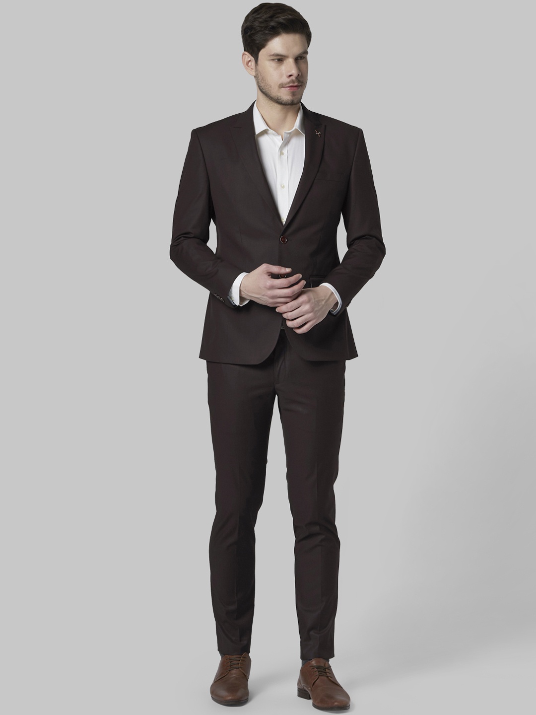 

Park Avenue Men Brown Solid Super Slim-Fit Single-Breasted Formal Suit