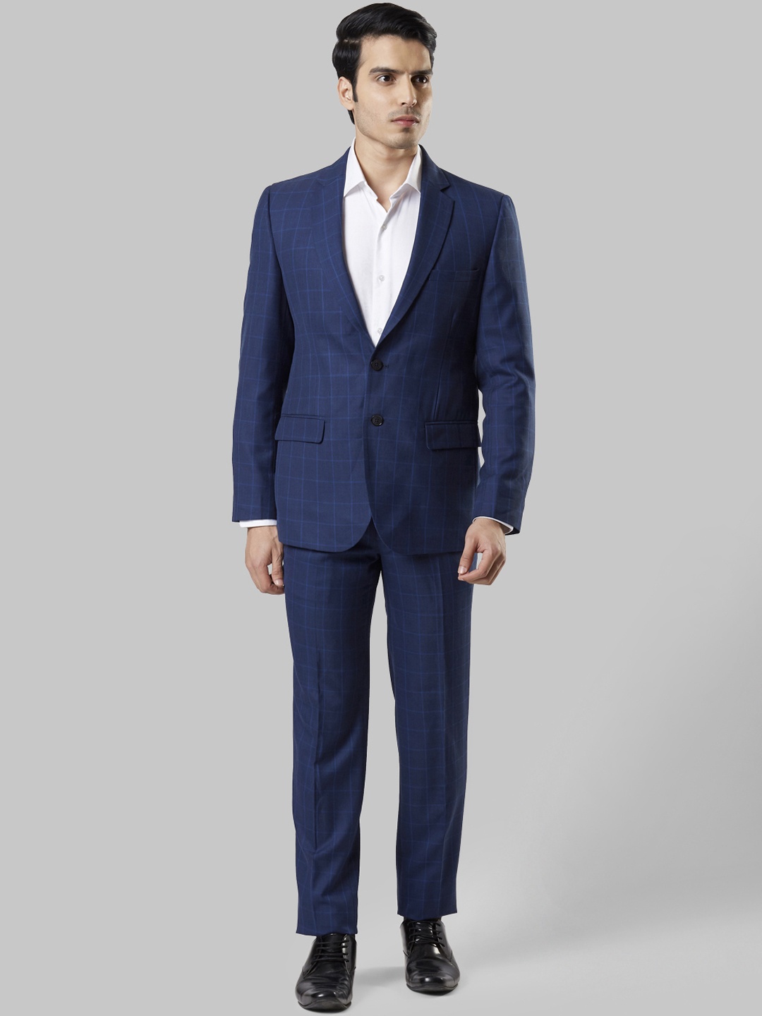 Raymond Men Navy Blue Checked Slim-Fit Single-Breasted Formal Suit