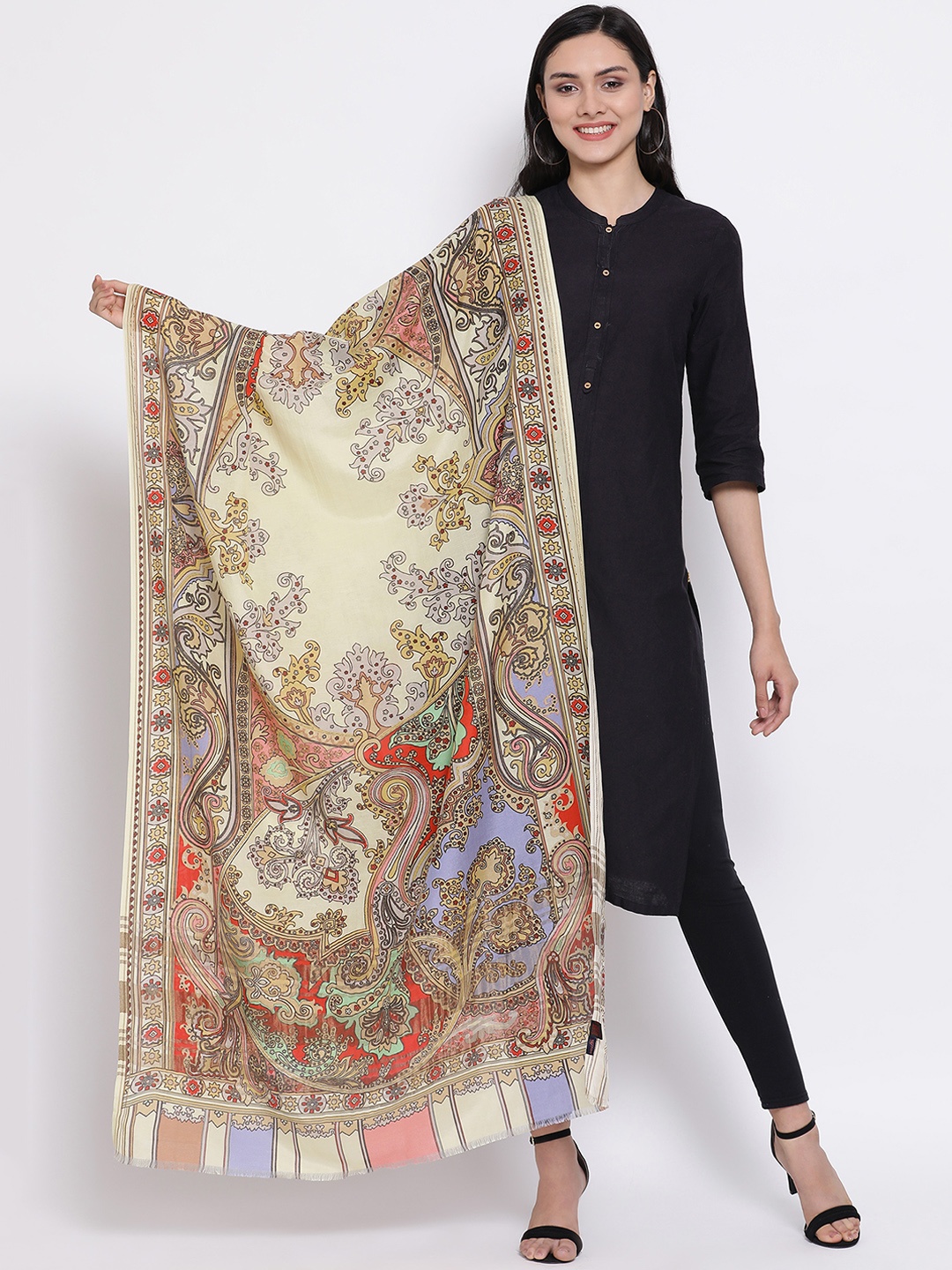 

SHINGORA Beige & Brown Printed Antimicrobial Dupatta