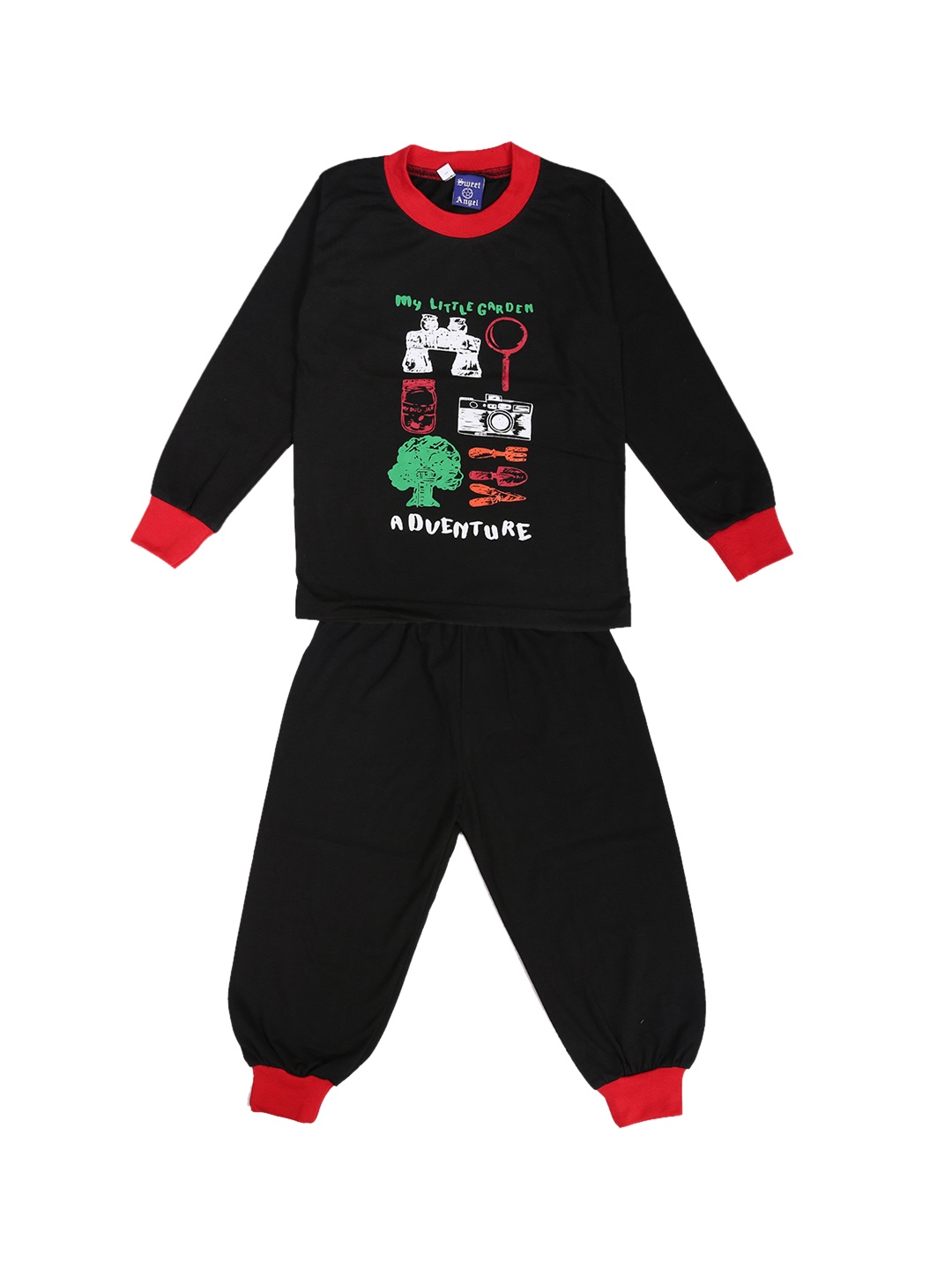 

SWEET ANGEL Boys Black & Red Printed Night suit