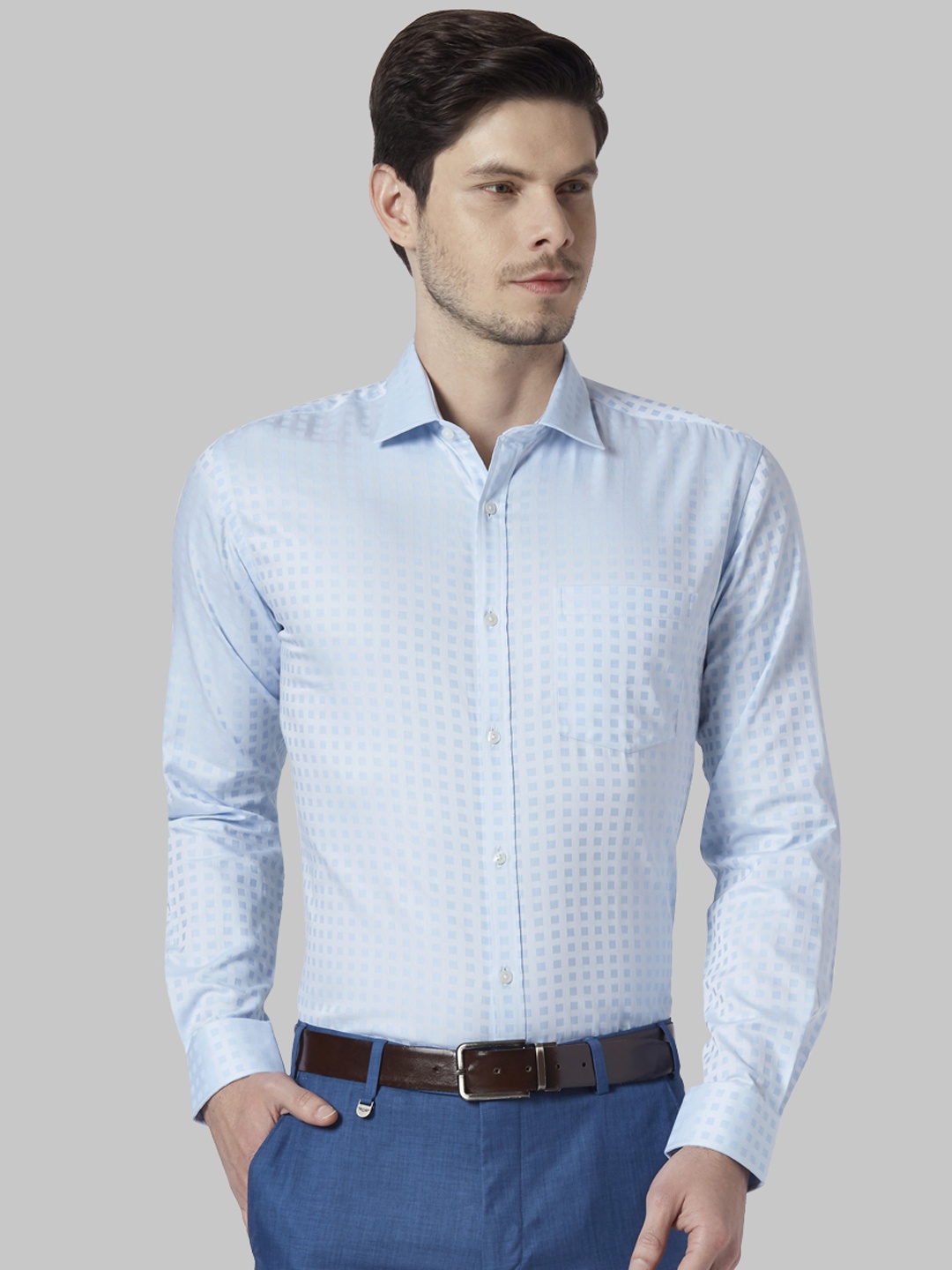 

Park Avenue Men Blue Slim Fit Self Design Formal Shirt