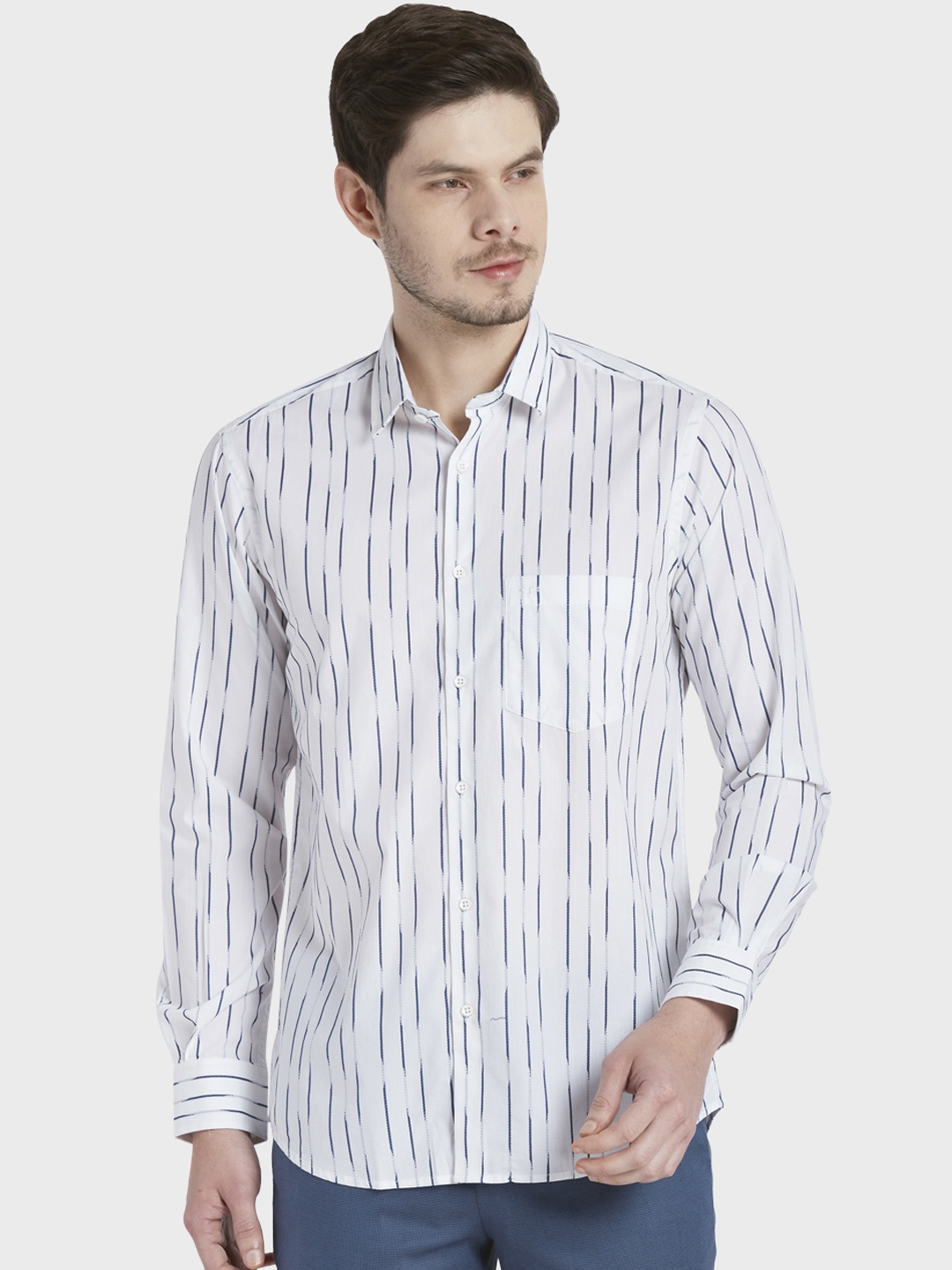 

ColorPlus Men White & Blue Tailored Fit Striped Casual Shirt