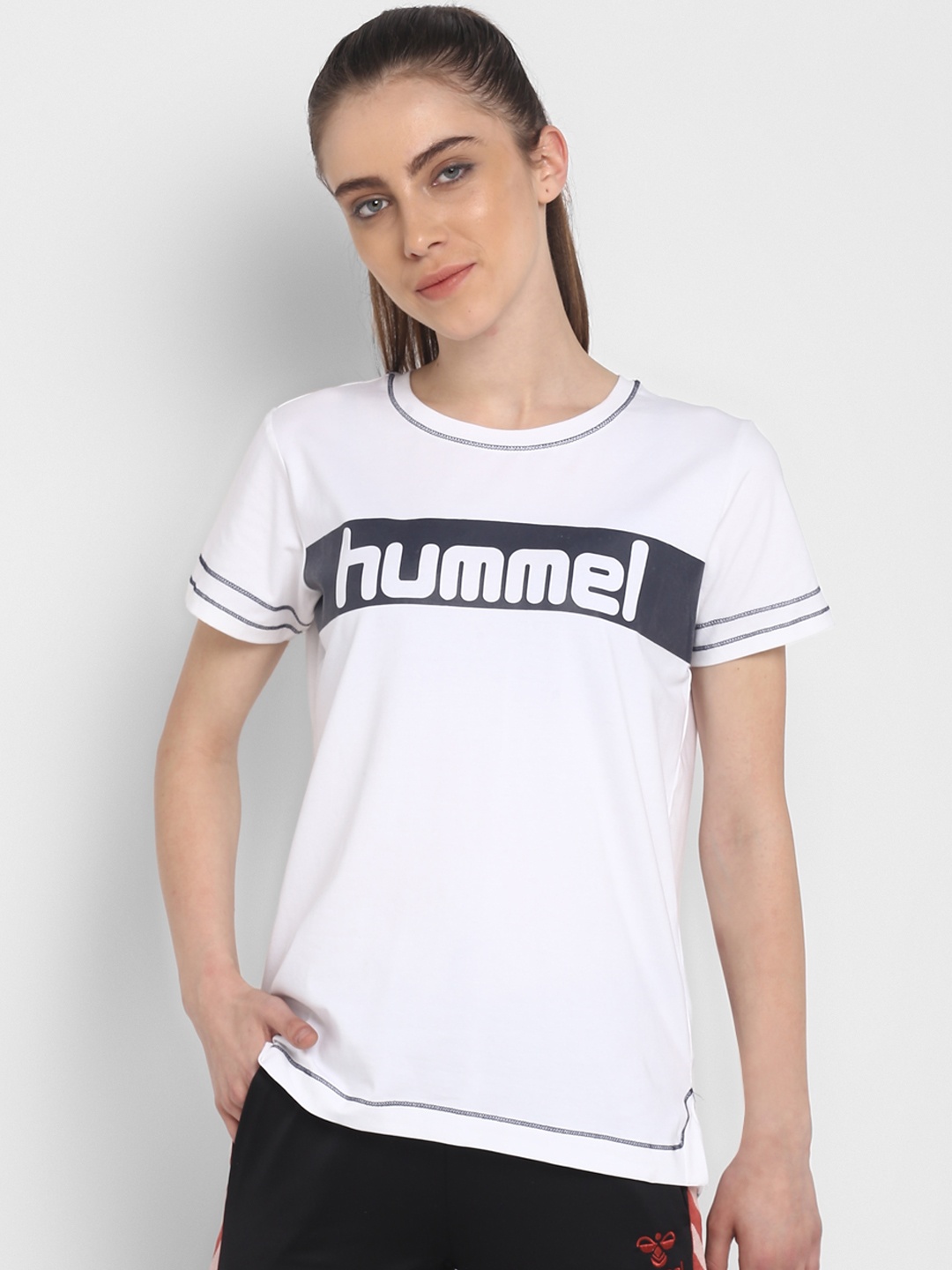 

hummel Women White Printed Round Neck T-shirt