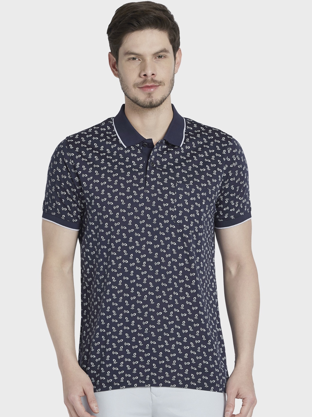 

ColorPlus Men Navy Blue Printed Polo Collar T-shirt