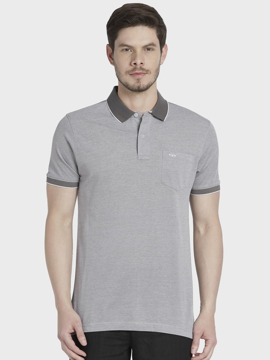 

ColorPlus Men Grey Solid Polo Collar T-shirt