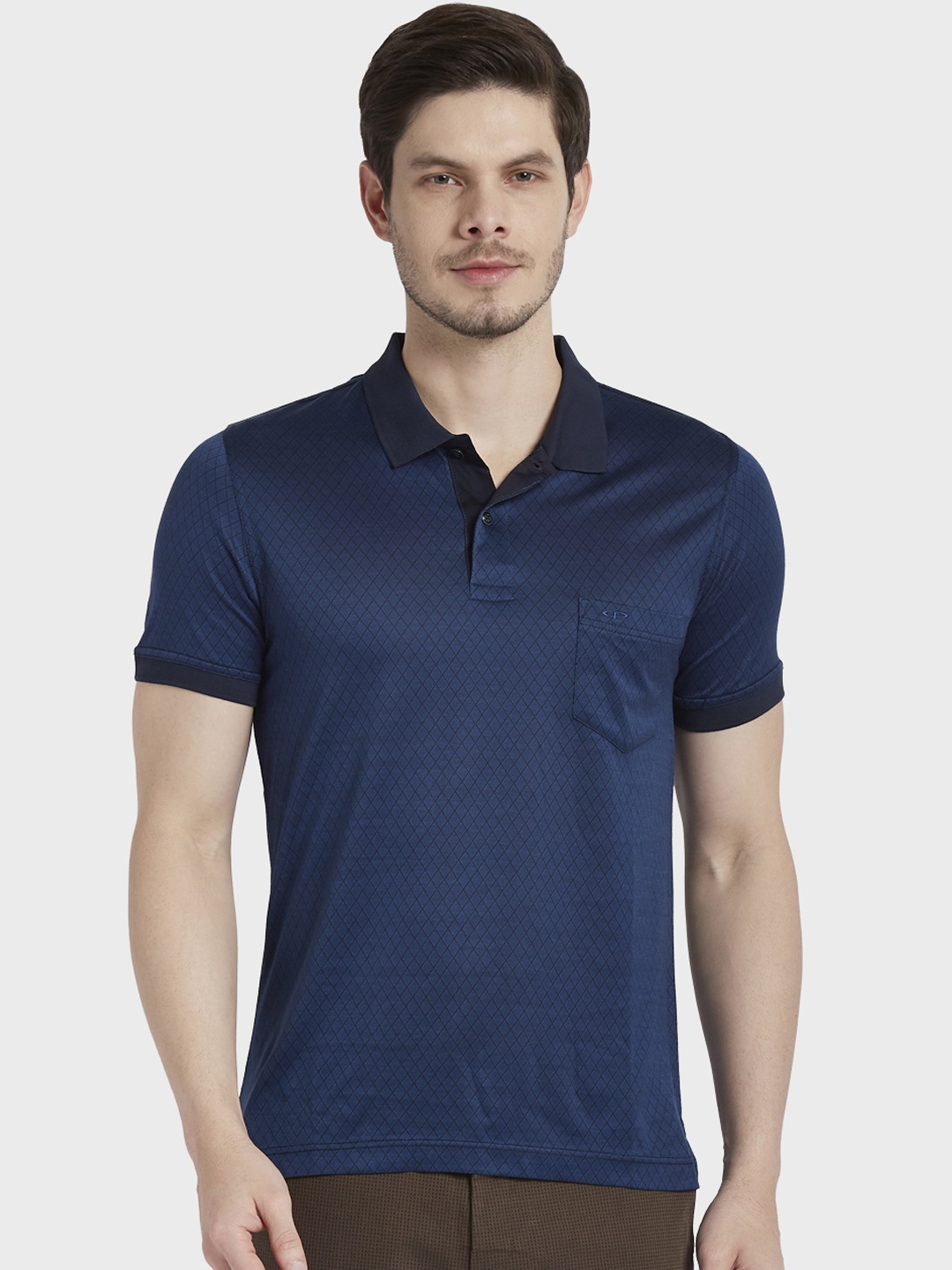 

ColorPlus Men Navy Blue Self Design Polo Collar T-shirt