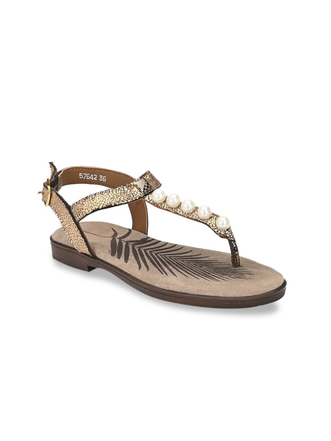 

Delize Women Gold-Toned Embellished Leather Open Toe Flats