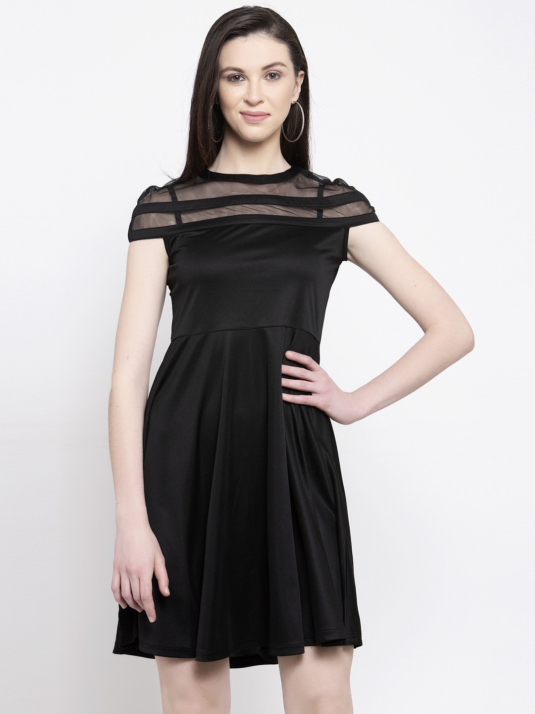 

Karmic Vision Women Black Solid Fit and Flare Dress