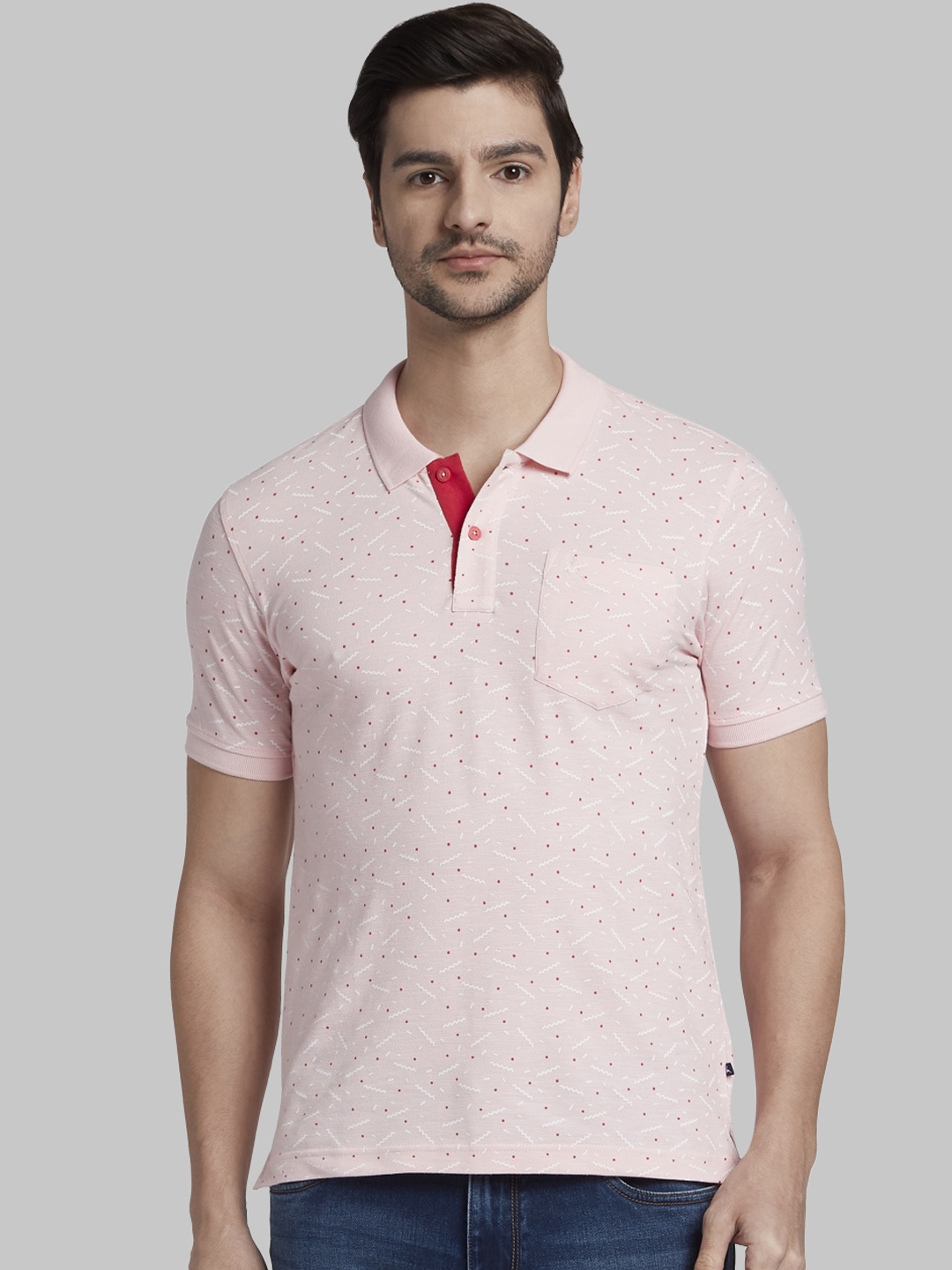 

Parx Men Pink Printed Polo Collar T-shirt