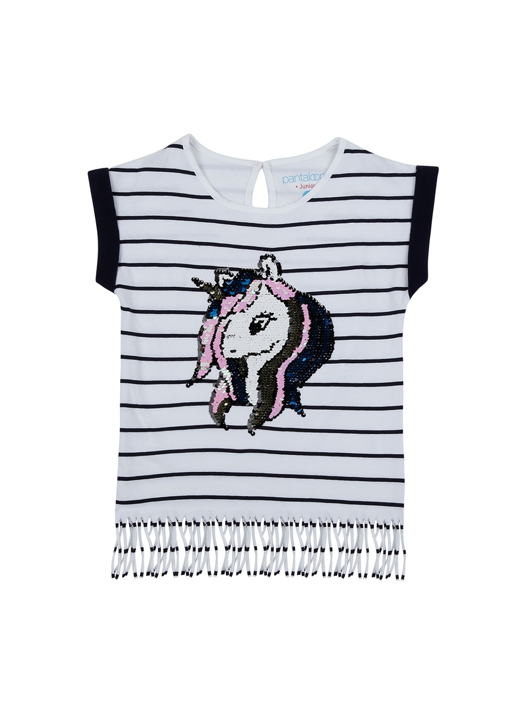 

Pantaloons Junior Girls White Sequinned Round Neck Pure Cotton T-shirt