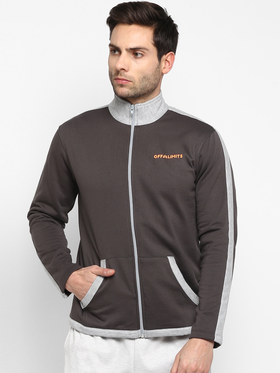 

OFF LIMITS Men Taupe & Grey Colourblocked Sporty Jacket