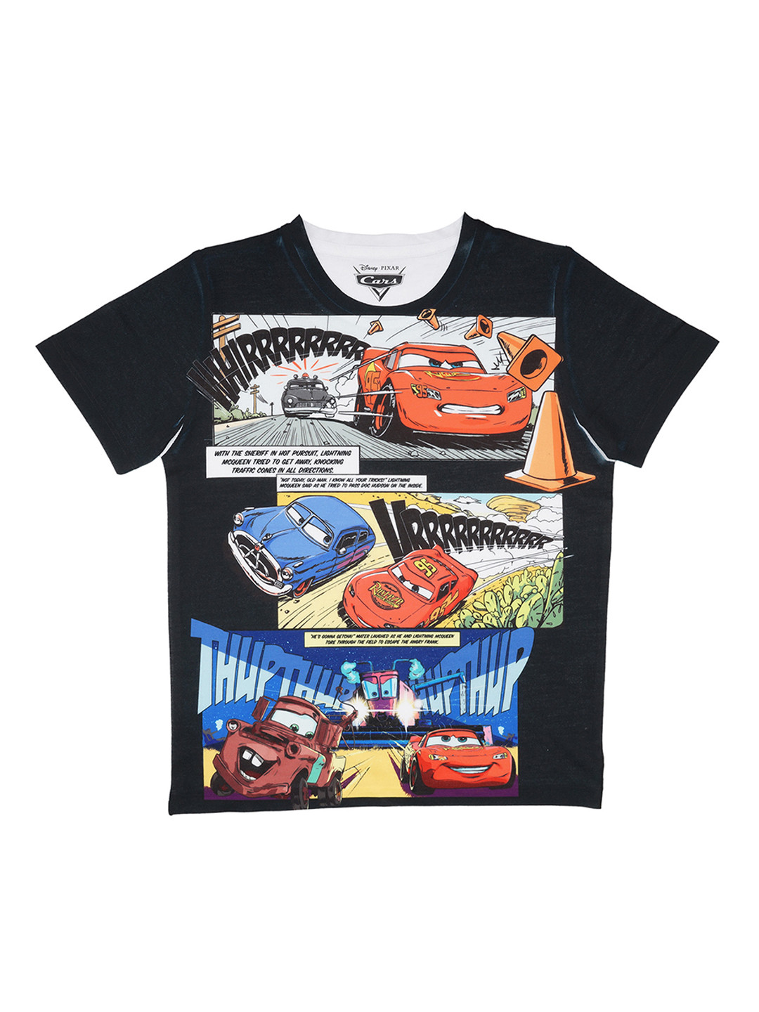 

YK Disney Boys Black Cars Printed Round Neck T-shirt