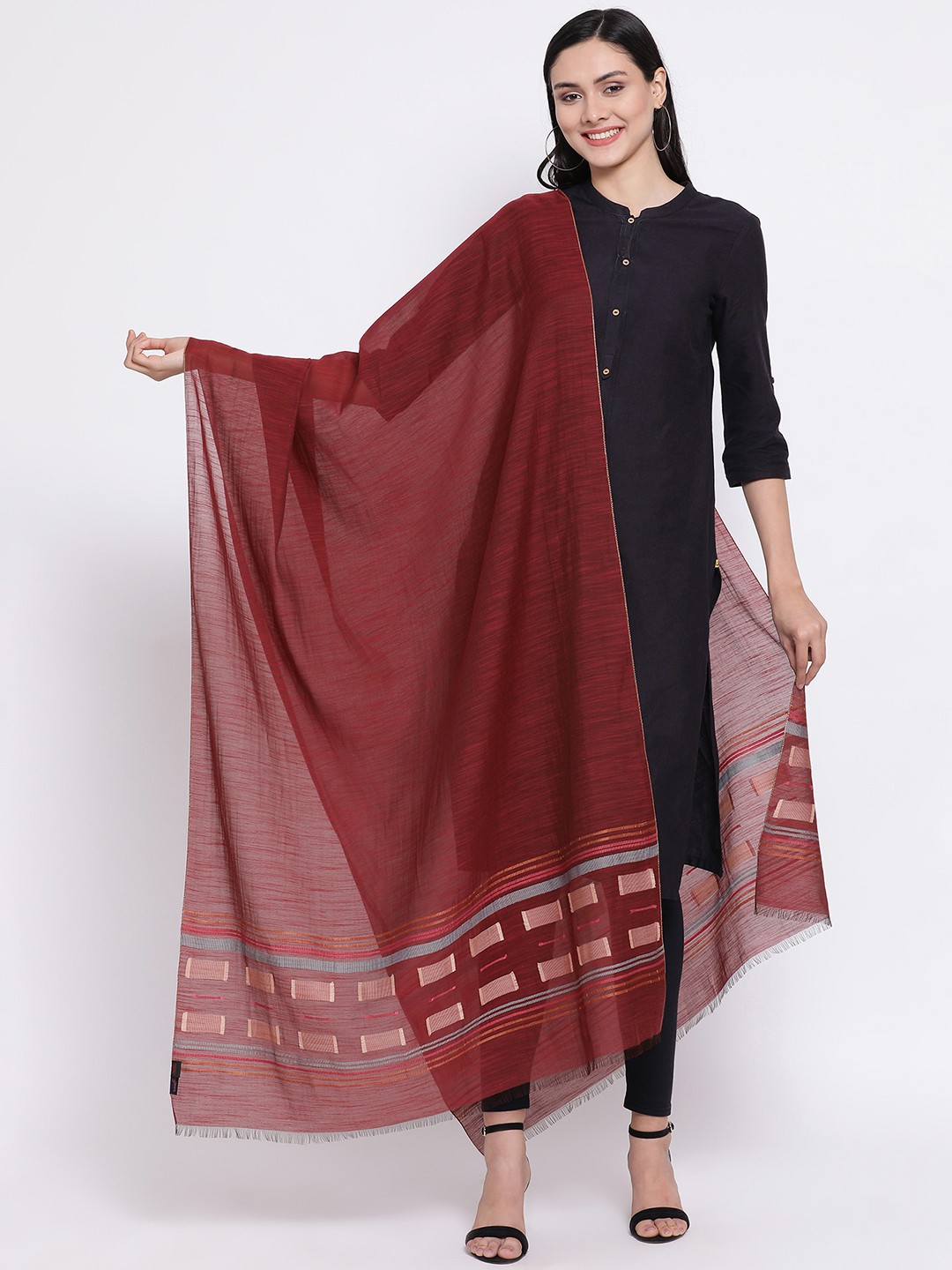 

SHINGORA Maroon Woven Design Antimicrobial Sustainable Dupatta