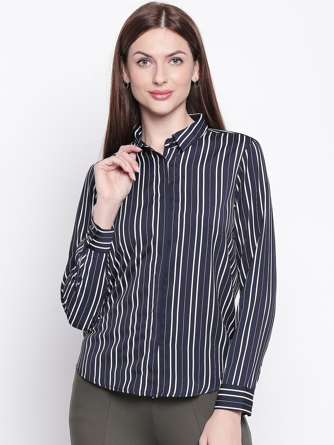 

Annabelle by Pantaloons Women Blue & White Striped Shirt Style Top