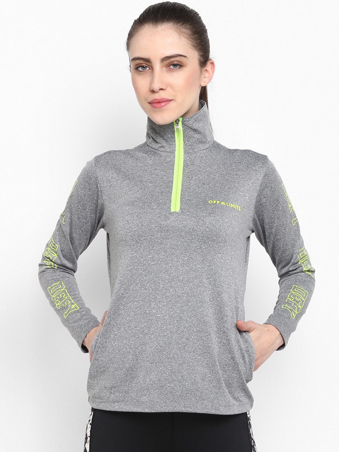 

OFF LIMITS Women Grey Melange Solid Sporty Jacket