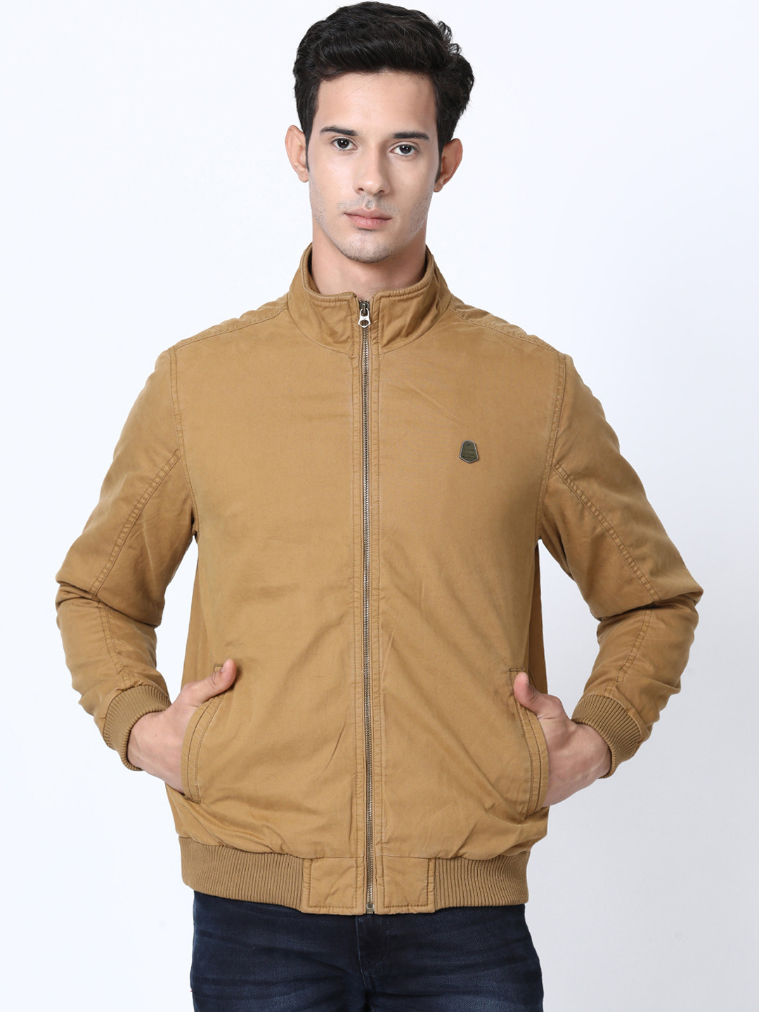 

t-base Men Brown Solid Lightweight Bomber Jacket