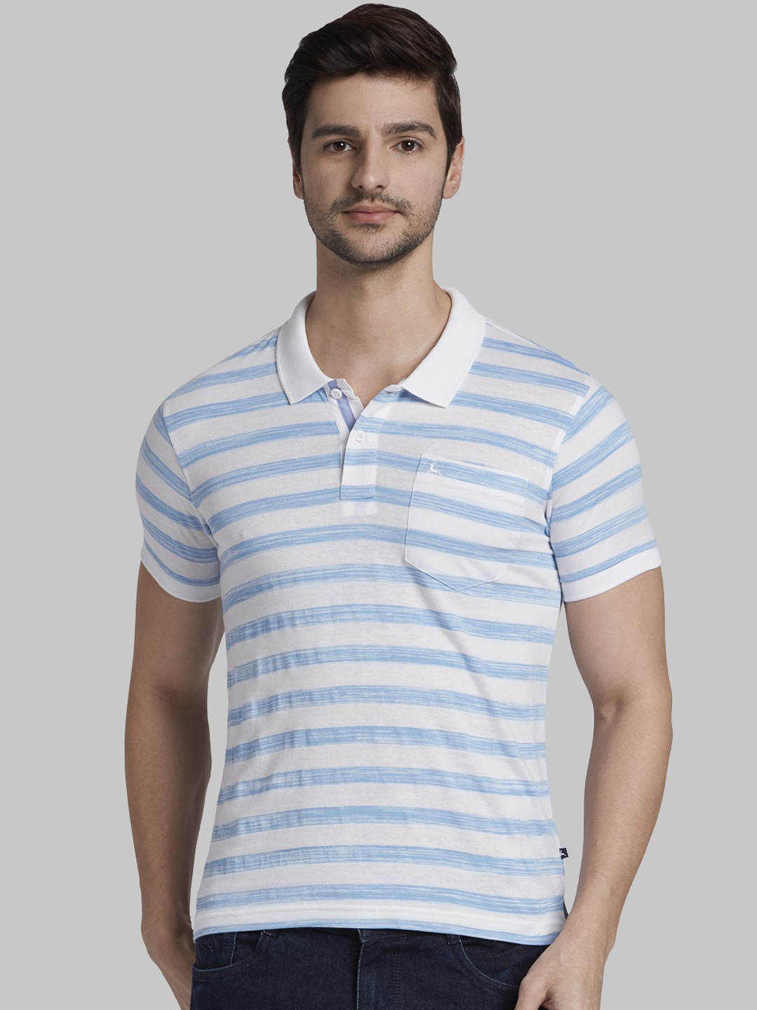 

Parx Men Blue Striped Polo Collar T-shirt