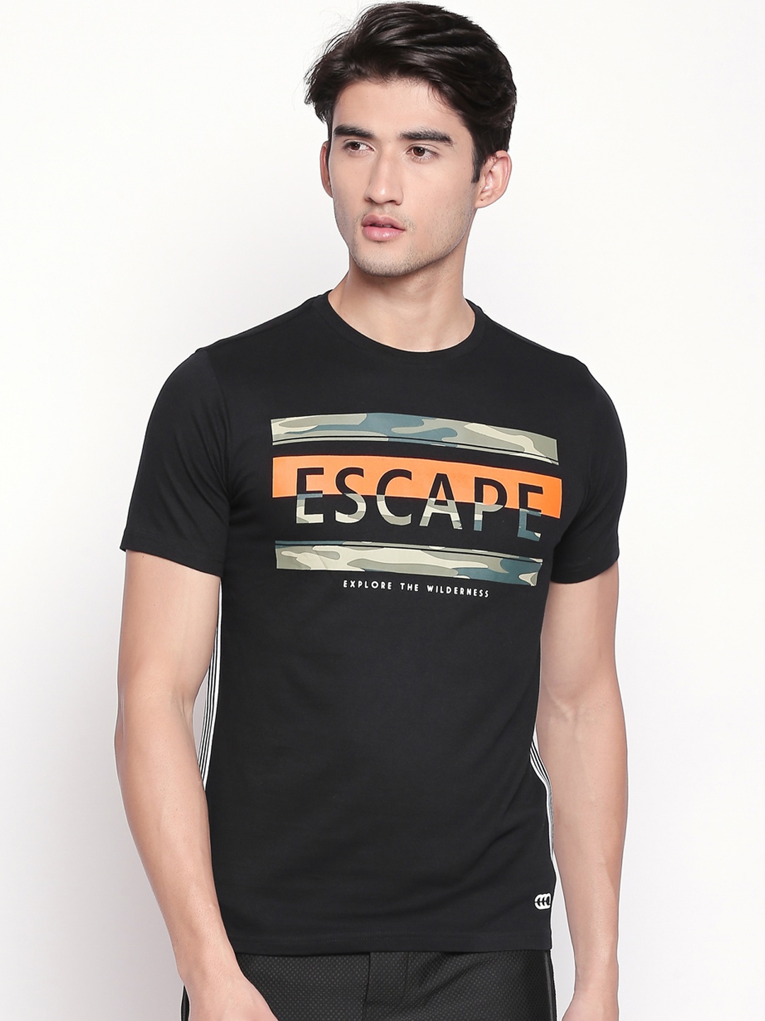 

Ajile by Pantaloons Men Black Printed Round Neck Pure Cotton T-shirt
