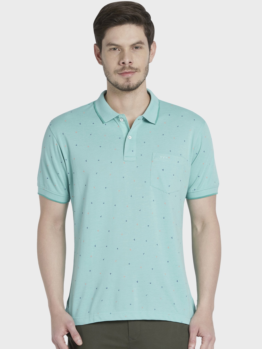 

ColorPlus Men Green Printed Polo Collar T-shirt