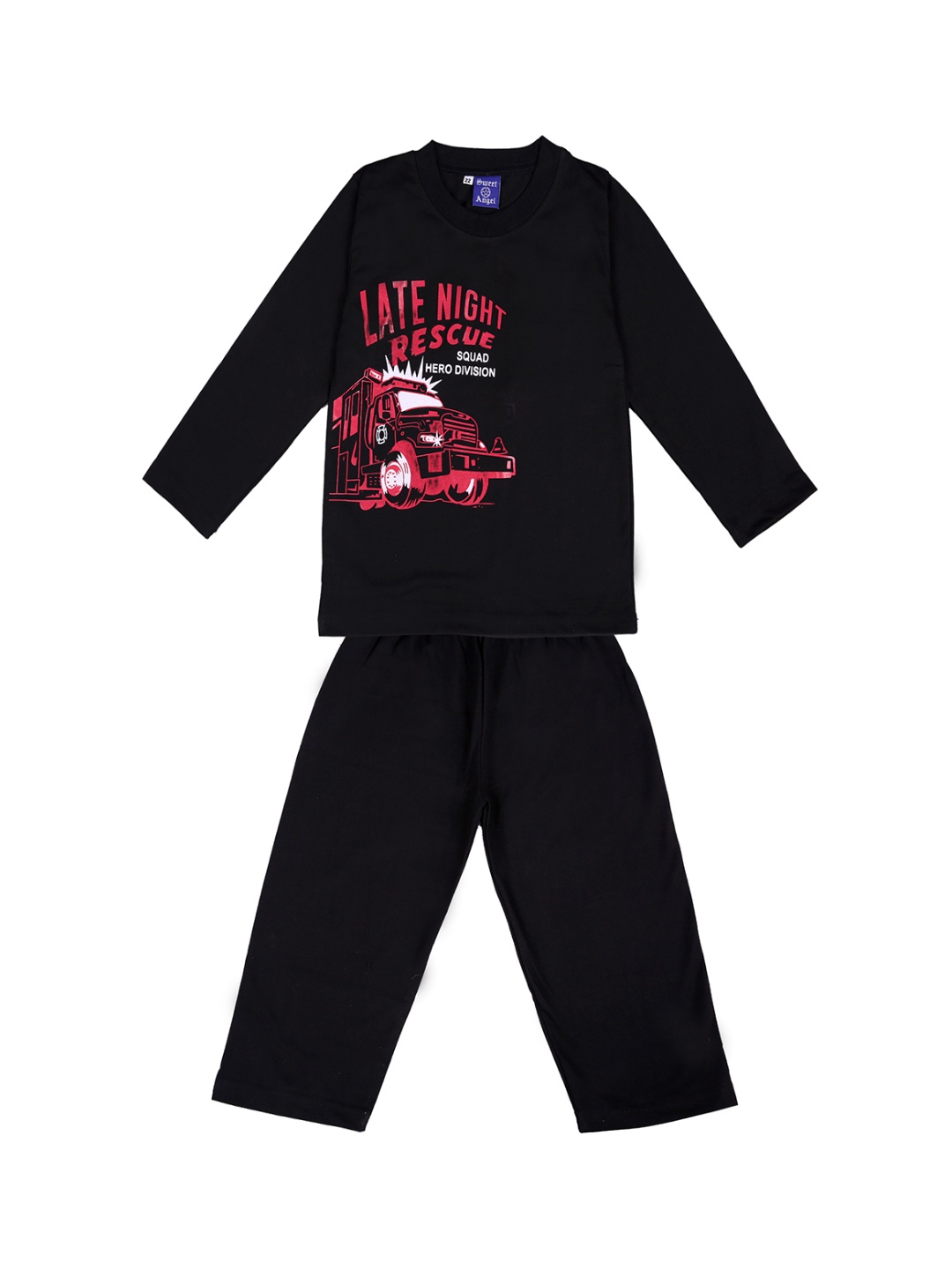 

SWEET ANGEL Girls Black & Red Printed Night Suit