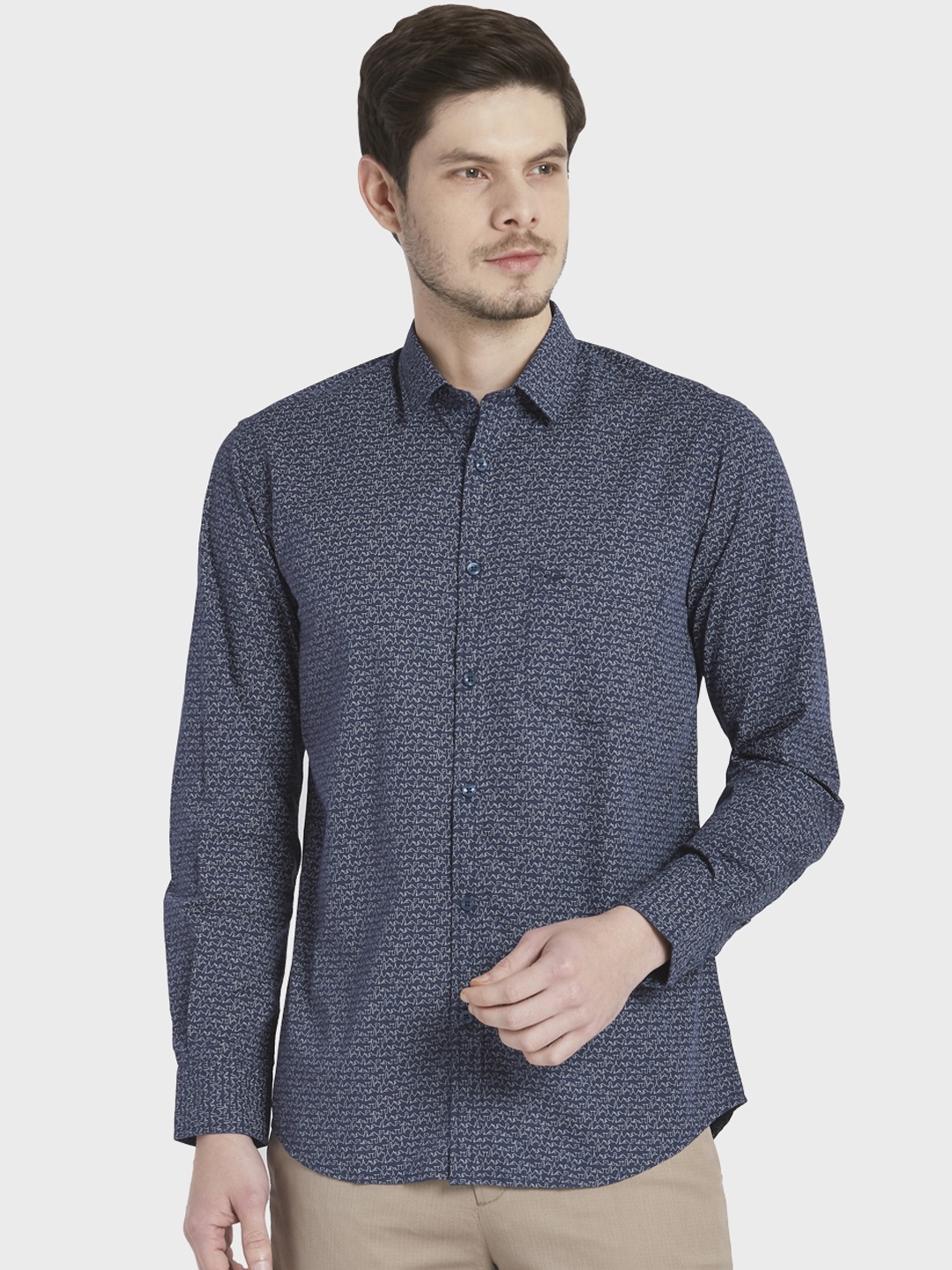 

ColorPlus Men Navy Blue Tailored Fit Printed Casual Shirt