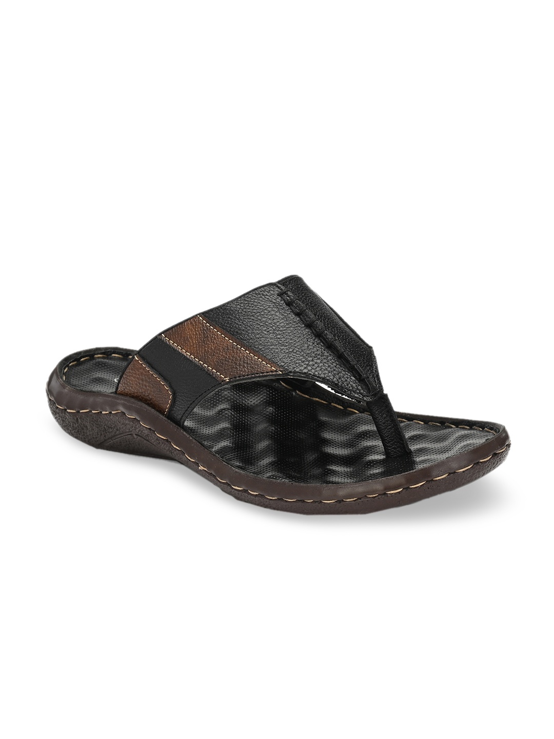 

SHENCES Men Black & Brown Colourblocked Comfort Sandals