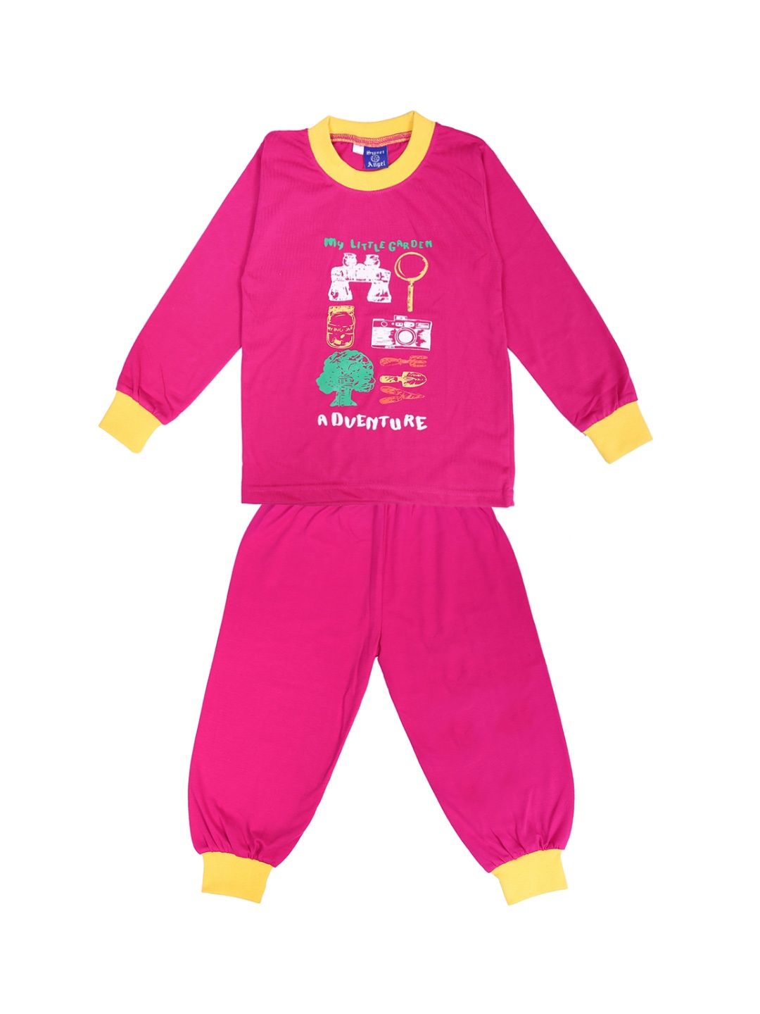 

SWEET ANGEL Girls Pink & White Printed Night Suit