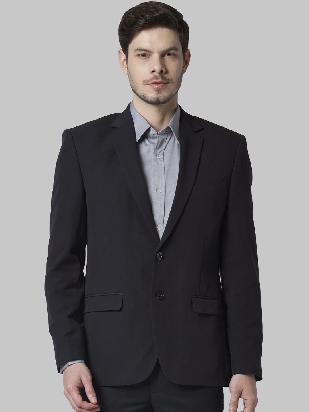 

Park Avenue Men Navy Blue Solid Single-Breasted Formal Blazer