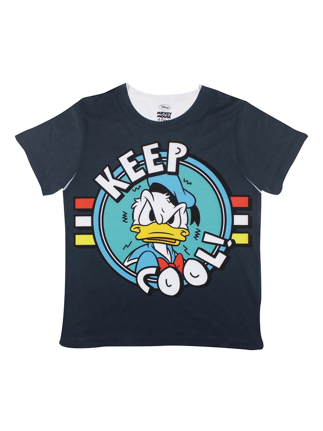 YK Disney Boys Navy Blue Donald Duck Printed Round Neck T-shirt