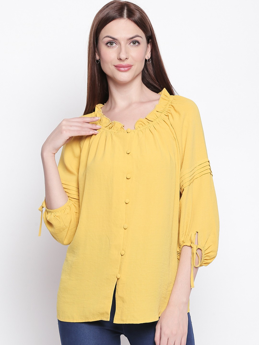 

Honey by Pantaloons Women Yellow Solid Top