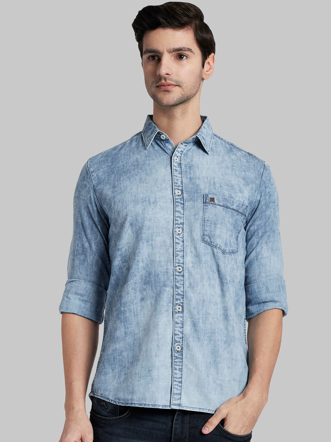

Parx Men Blue Slim Fit Faded Casual Denim Shirt