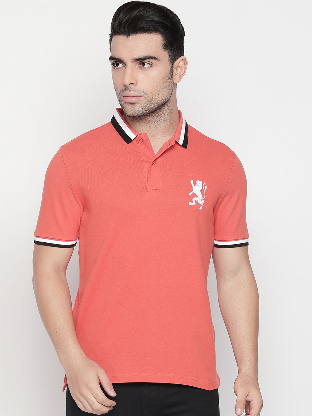 

GIORDANO Men Coral Solid Polo Collar T-shirt