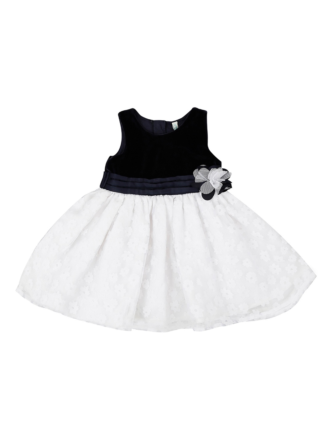 

Pantaloons Baby Girls Navy Blue & White Colourblocked Fit and Flare Dress