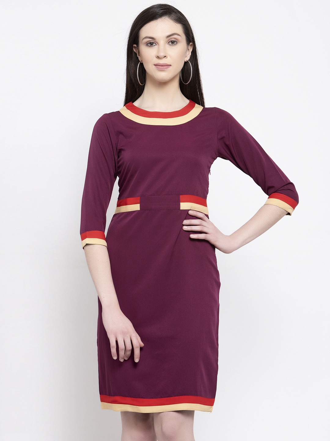 

Karmic Vision Women Burgundy Solid Sheath Dress