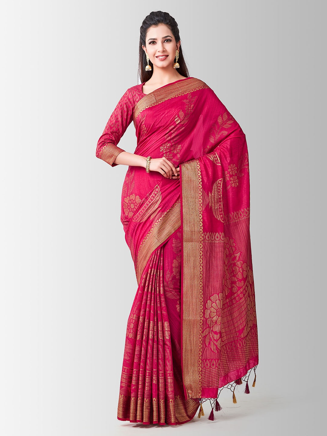 

Mitera Coral Pink Kanjeevaram Style Art Silk Woven Design Saree