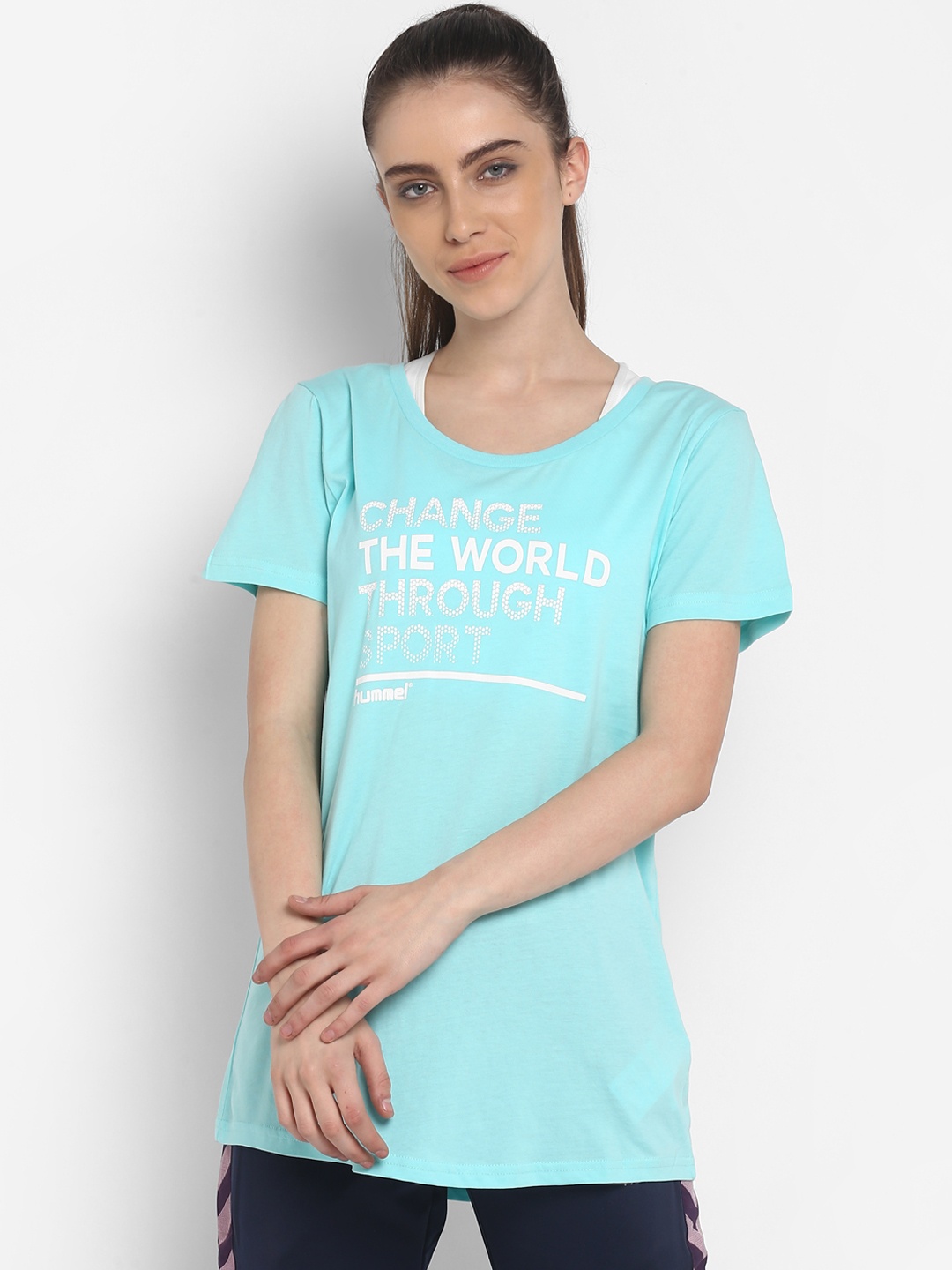 

hummel Women Blue Printed Round Neck T-shirt