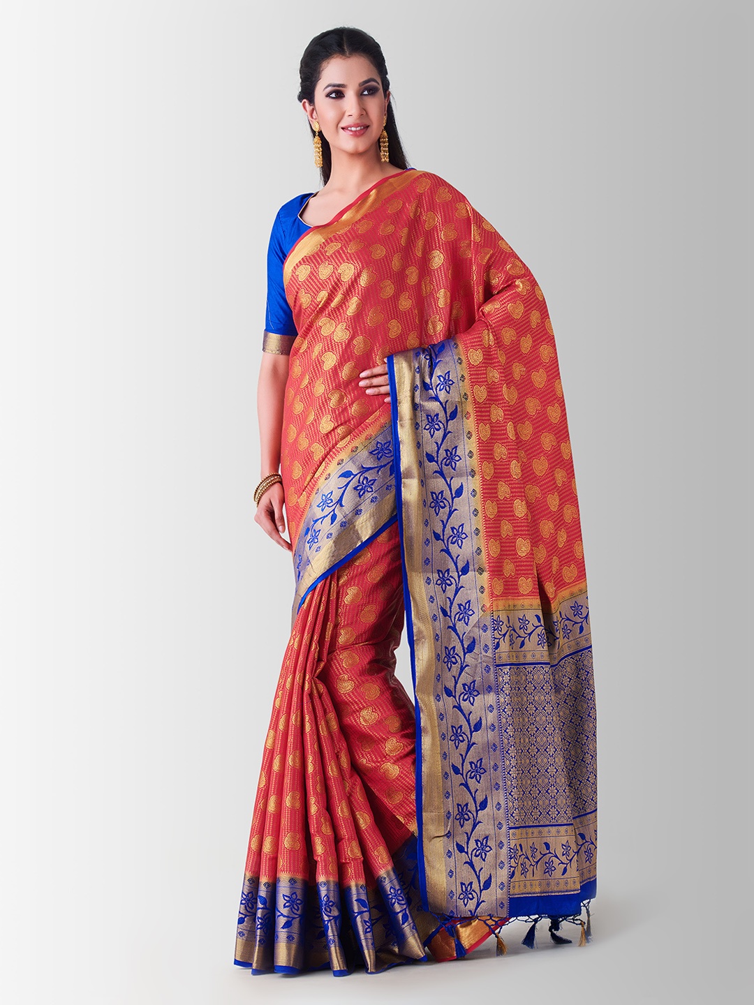 

Mitera Red & Gold-Coloured Art Silk Embellished Kanjeevaram Saree