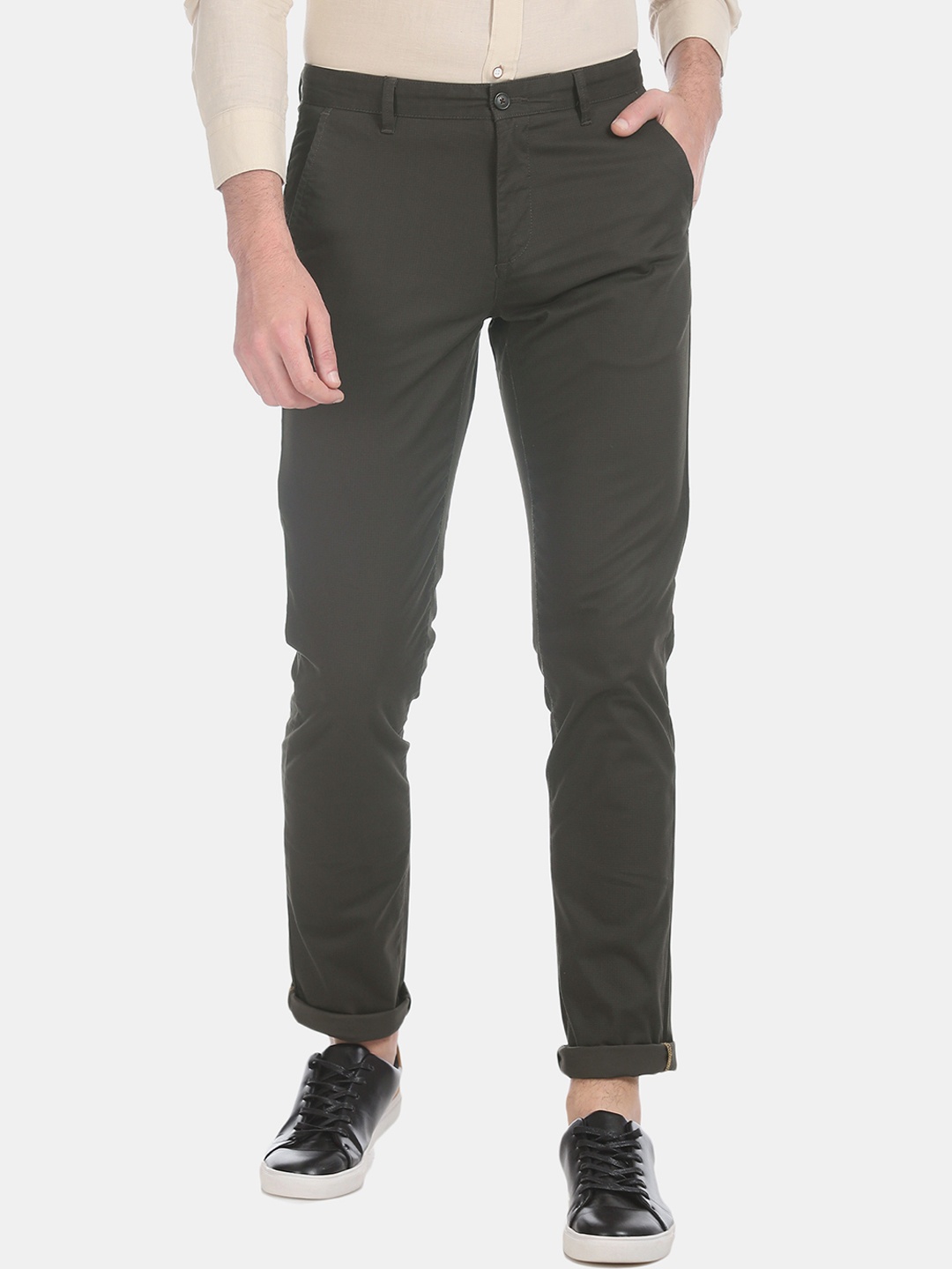 

Arrow Sport Men Olive Green Slim Fit Solid Regular Trousers