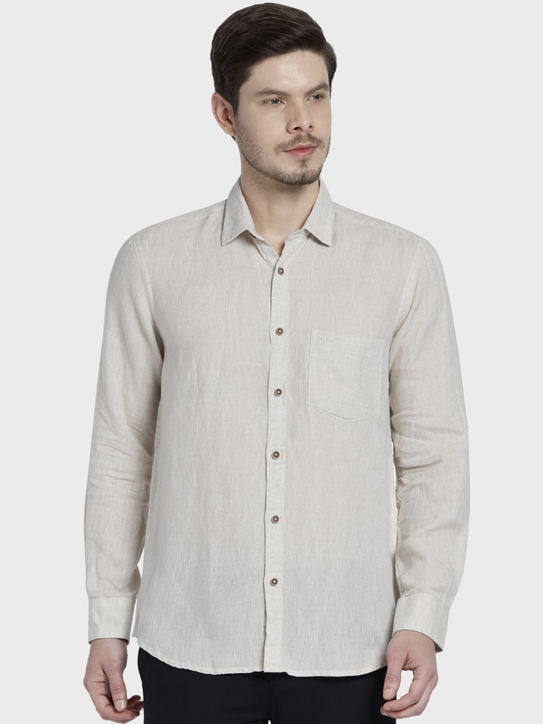 

ColorPlus Men Beige Tailored Fit Self Design Casual Shirt
