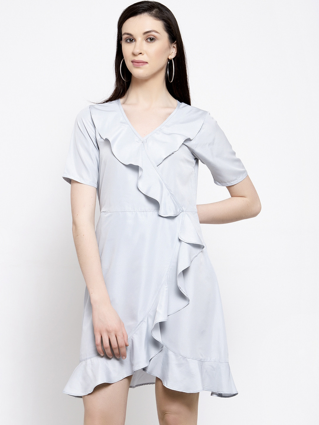 

Karmic Vision Women Grey Solid Wrap Dress