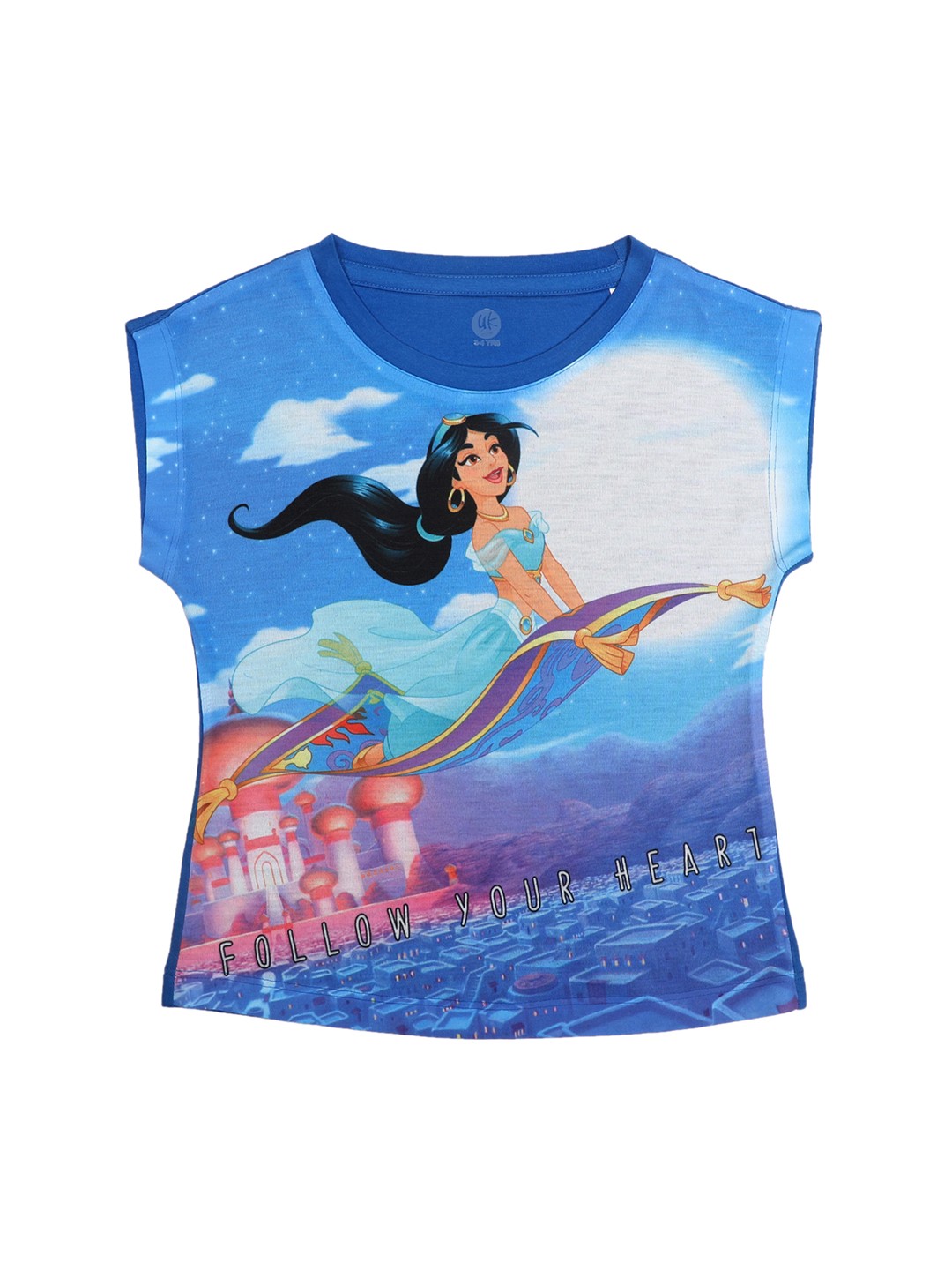 

YK Disney Girls Blue Aladdin Princess Jasmine Print T-shirt