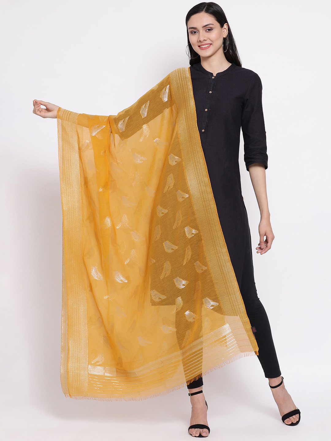 

SHINGORA Yellow Woven Design Antimicrobial Dupatta