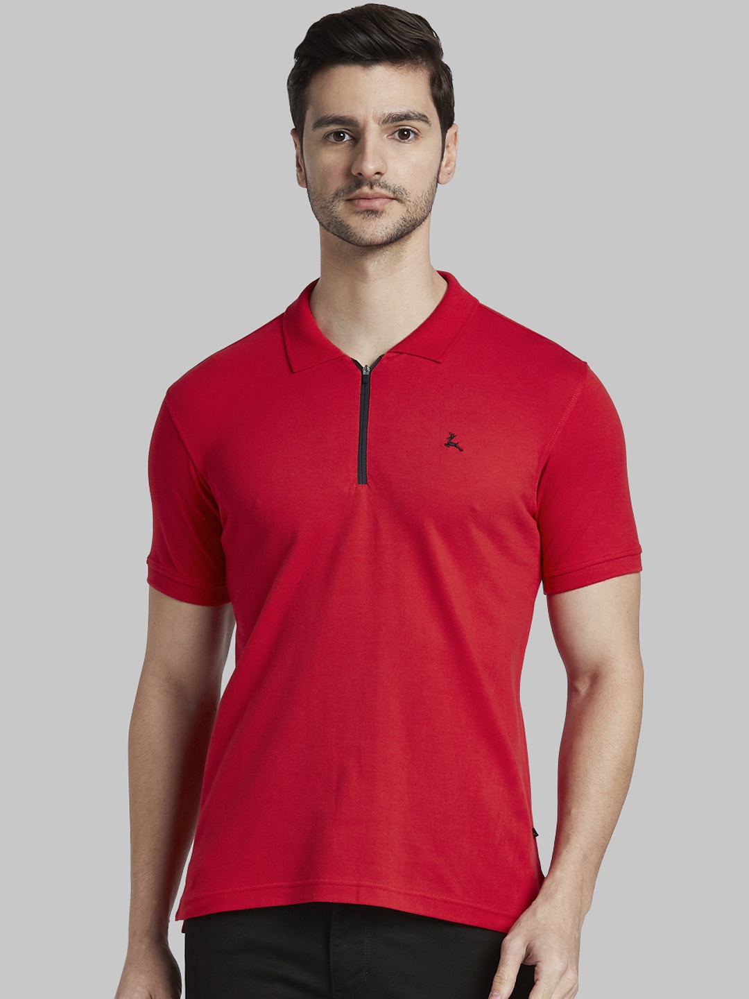 

Parx Men Red Solid Polo Collar T-shirt