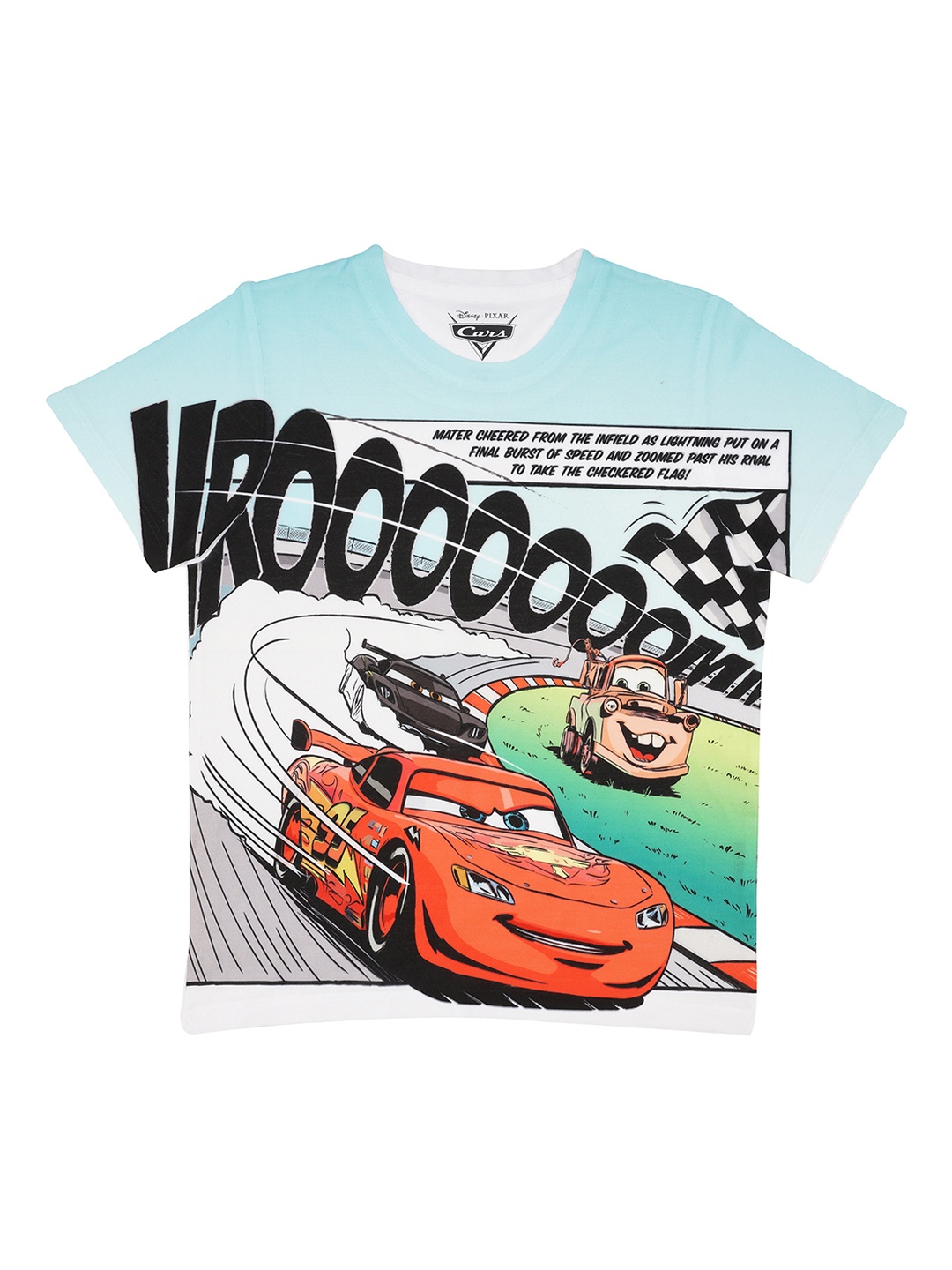 

YK Disney Boys White Cars Printed Round Neck T-shirt