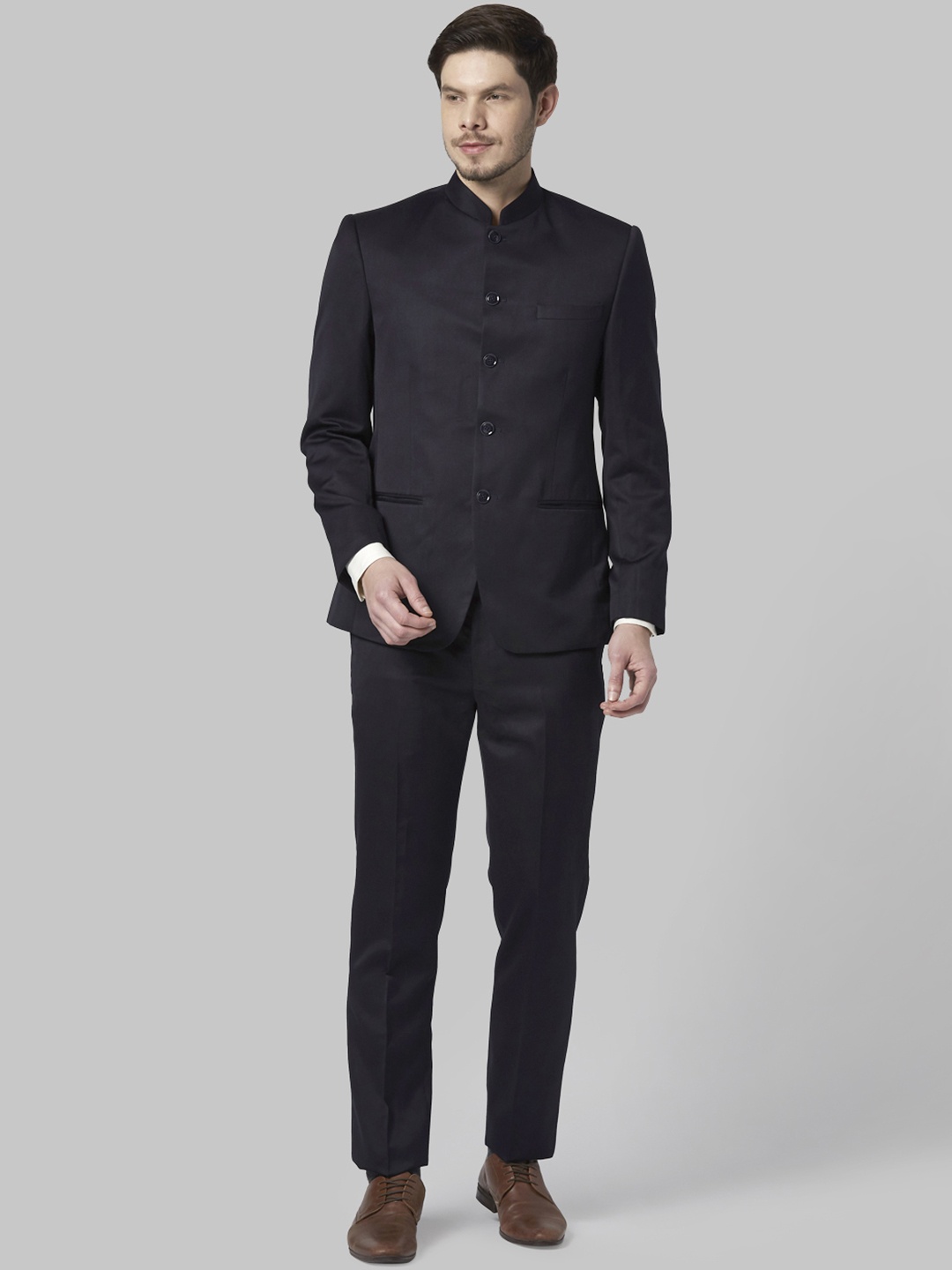 

Park Avenue Men Navy Blue Solid Bandhgala Formal Suit