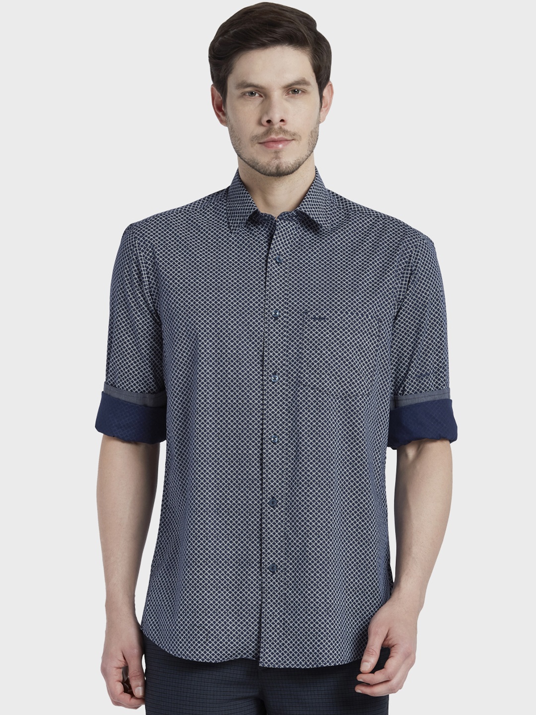 

ColorPlus Men Navy Blue Tailored Fit Printed Casual Shirt